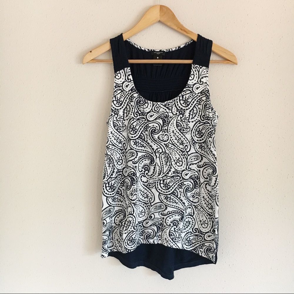 Ann Taylor Navy Blue & White Paisley Tank Top